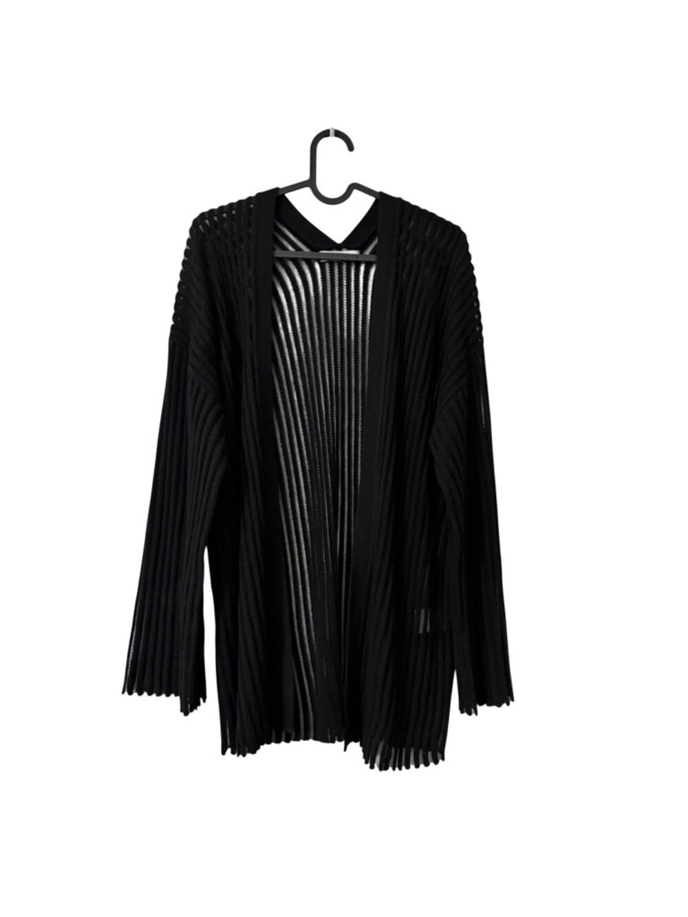 CO Collection Black Ribbed Cashmere Silk Open Cardigan Sweater Womens Size Small